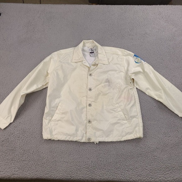 Calvin Klein Jeans Rain Coat Jacket Womens Large White Snap Button‎ Windbreaker - Picture 2 of 16